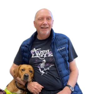 SVI Chair Tony Averis & his guide dog Amber